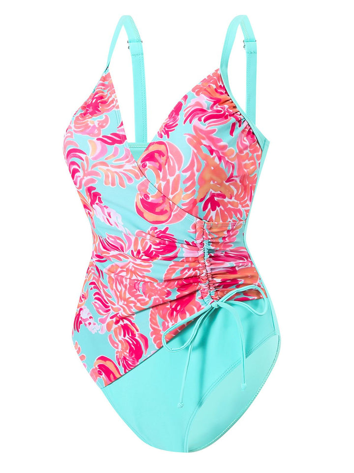 This 1960s Side-Laced V-Neck One-Piece Swimsuit carries 1960s vacation dreams in every stitch