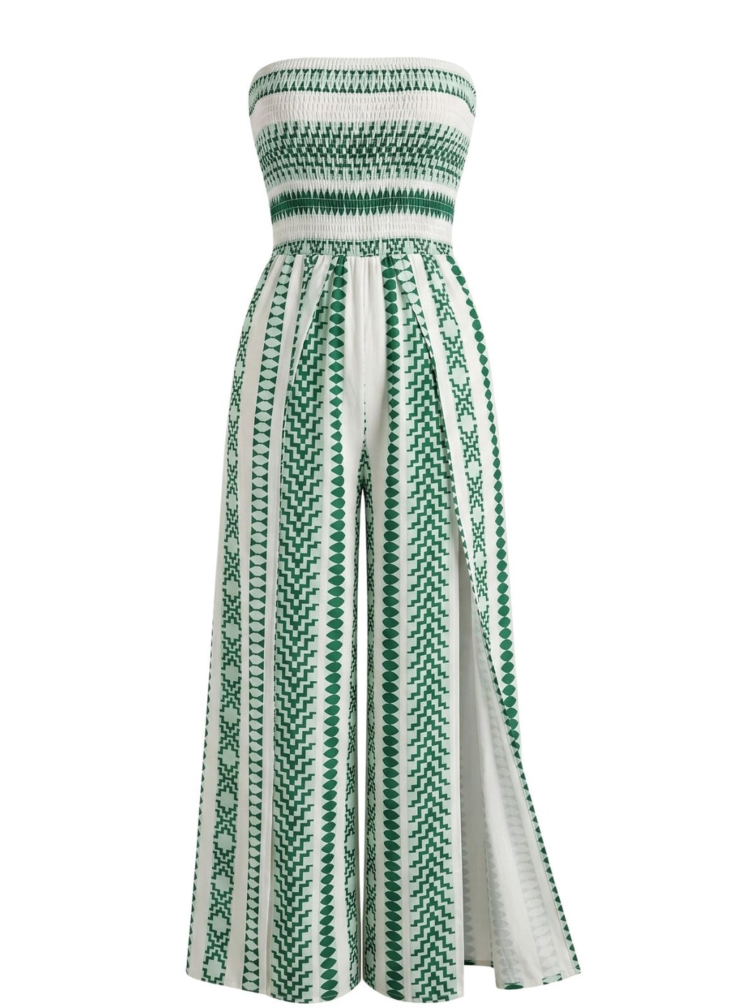 1960s Sleeveless Print Slit Strapless Jumpsuit, vintage romper, retro jumpsuit - perfect for women who love vintage and retro fashion