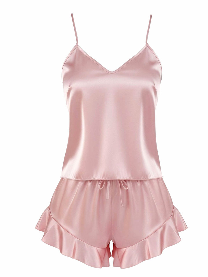 Slip Ruffle Satin Pajama Set - vintage fashion, retro style