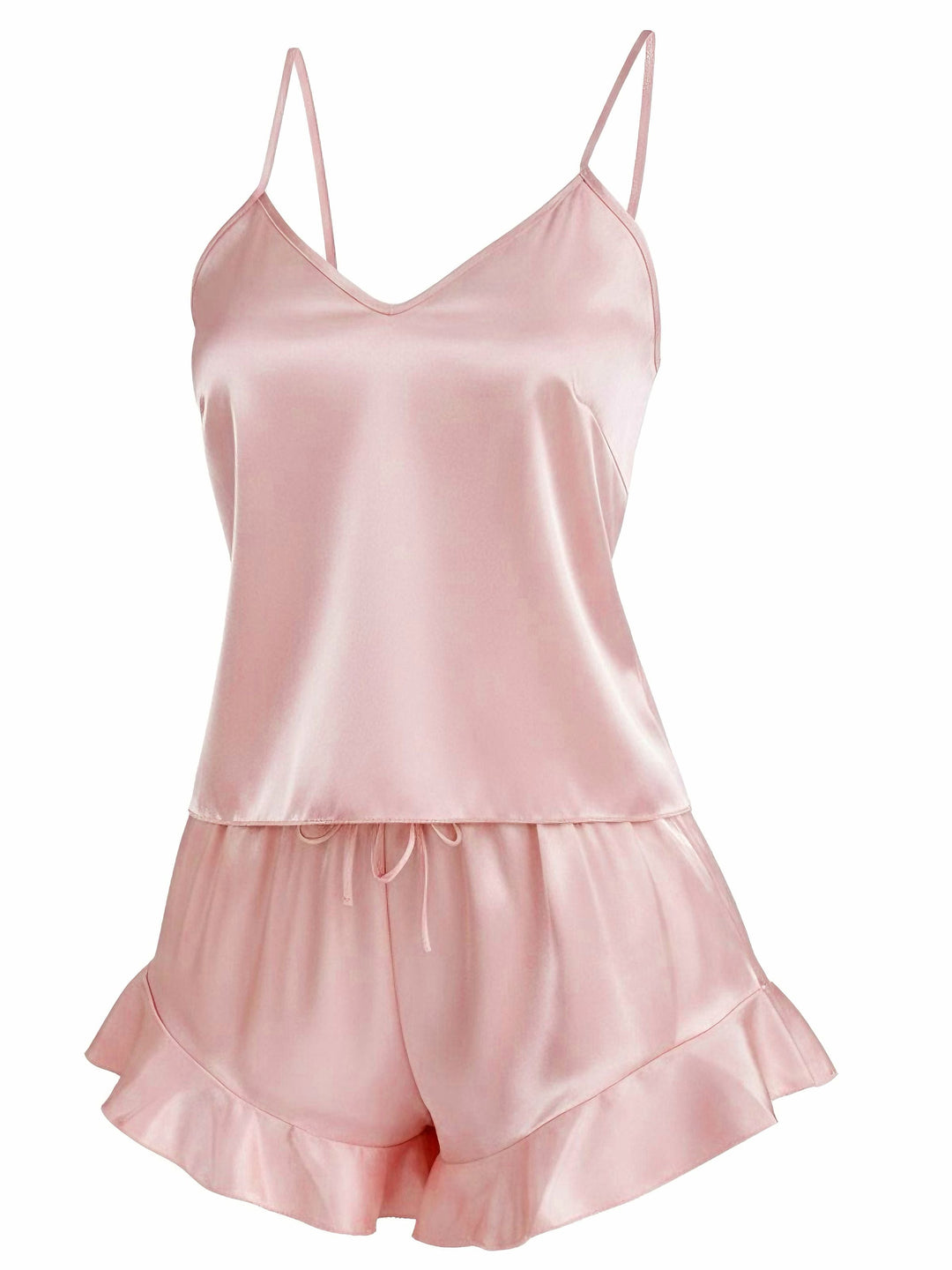 Slip Ruffle Satin Pajama Set - vintage fashion, retro style