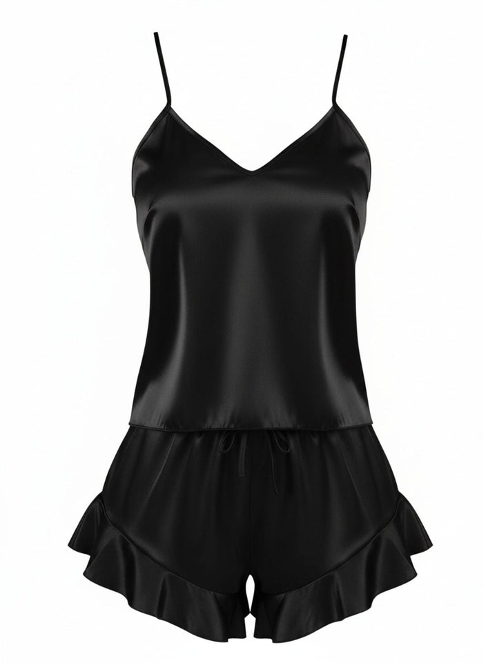 Slip Ruffle Satin Pajama Set - vintage fashion, retro style