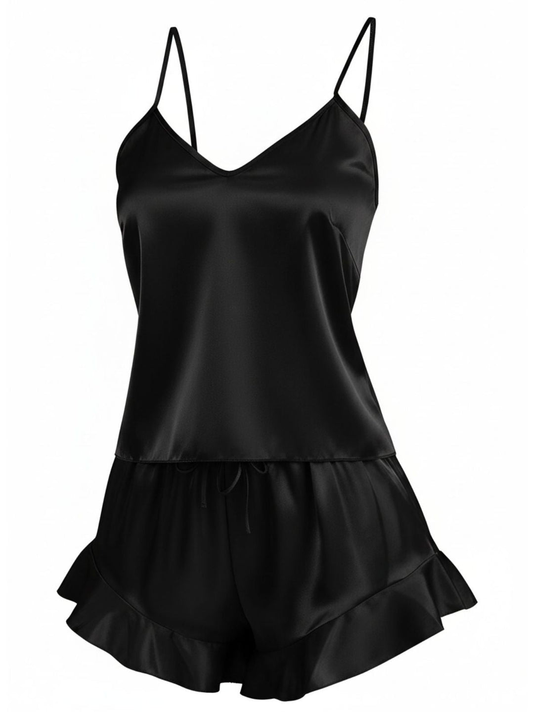 Slip Ruffle Satin Pajama Set - vintage fashion, retro style