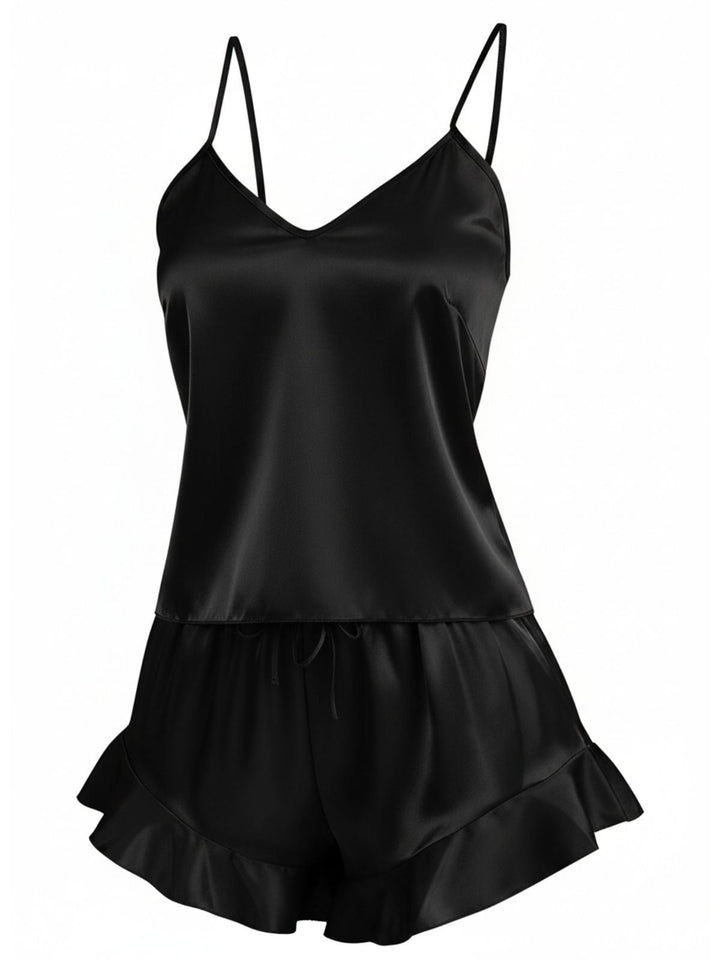 Slip Ruffle Satin Pajama Set - vintage fashion, retro style