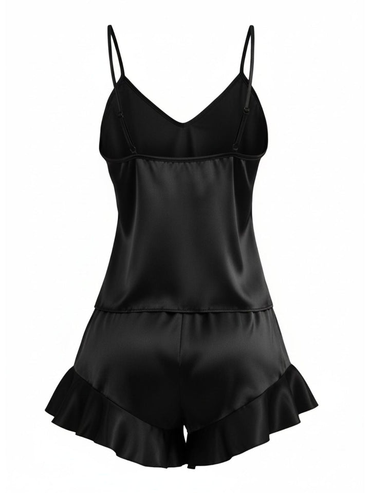 Slip Ruffle Satin Pajama Set - vintage fashion, retro style