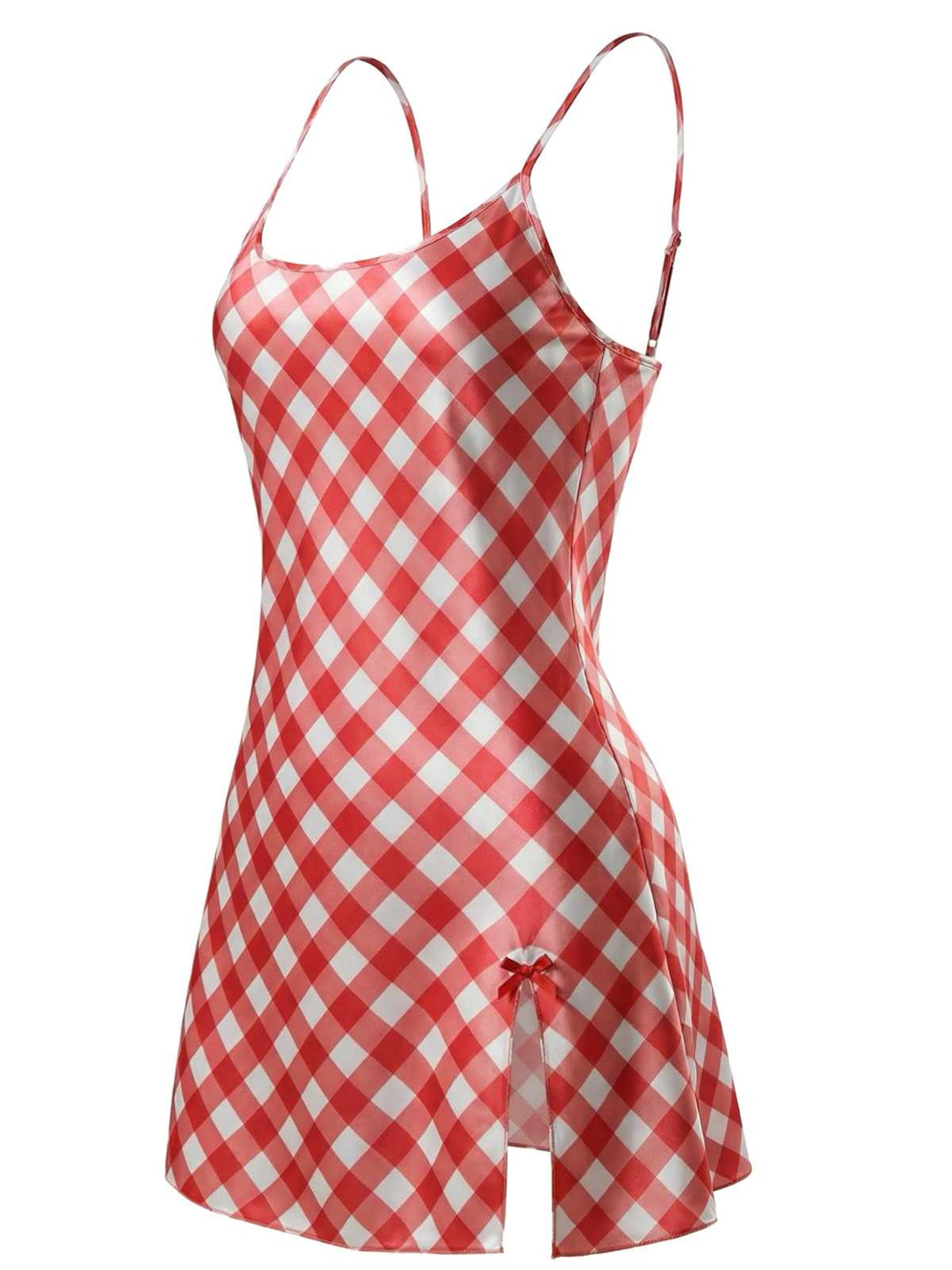 Slip Satin Gingham Side Slit Nightgown - vintage nightgown, retro sleepwear
