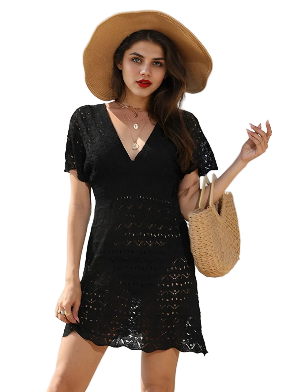 This 1960s Solid Deep V-Neck Crochet Cover-Up whispers 1960s secrets to those who notice
