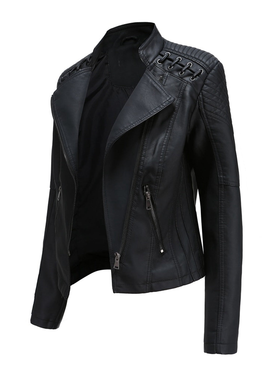 1960s Solid Faux Leather Motorcycle Jacket — 1960s style that speaks before she does