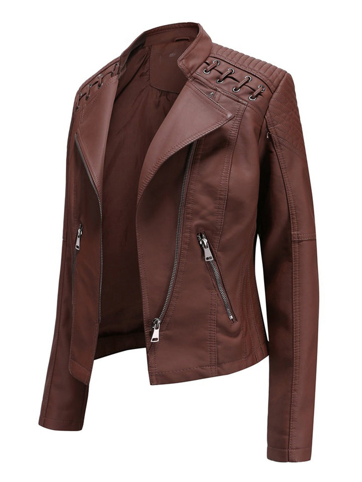 1960s Solid Faux Leather Motorcycle Jacket — 1960s style that speaks before she does
