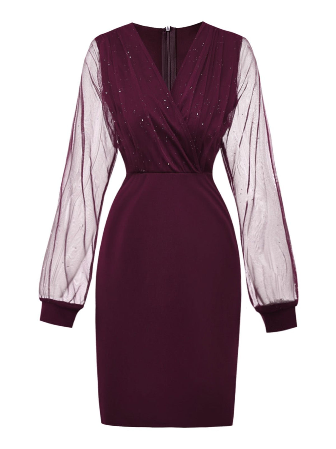 1960s Solid Glitter V-Neck Mesh Bodycon Dress - vintage dress, retro fashion