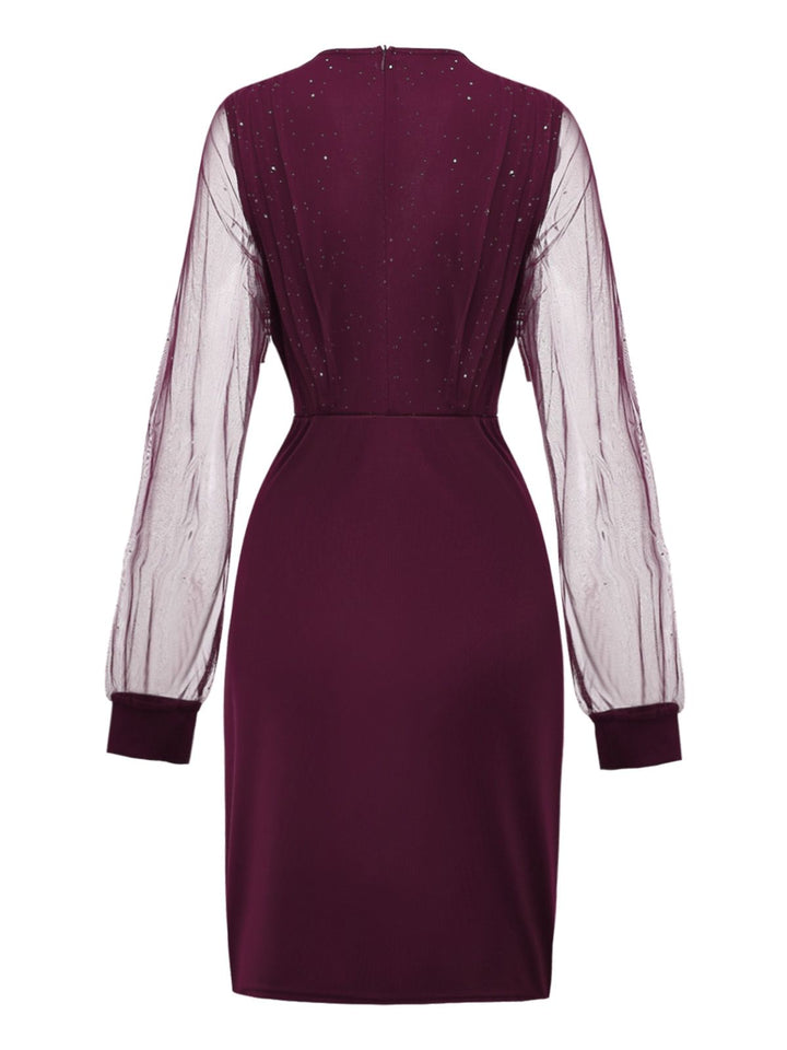 1960s Solid Glitter V-Neck Mesh Bodycon Dress - vintage dress, retro fashion