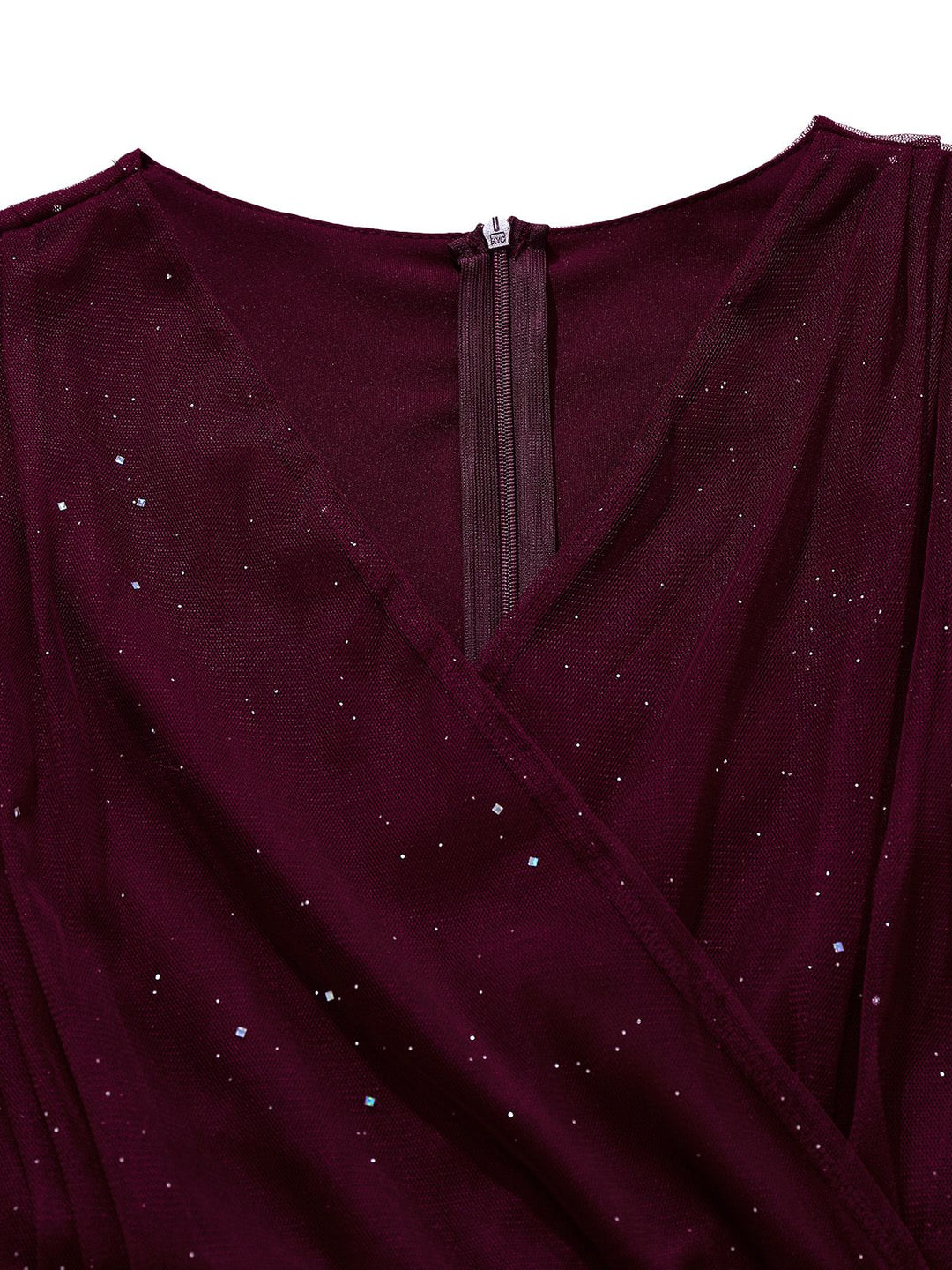 1960s Solid Glitter V-Neck Mesh Bodycon Dress - vintage dress, retro fashion