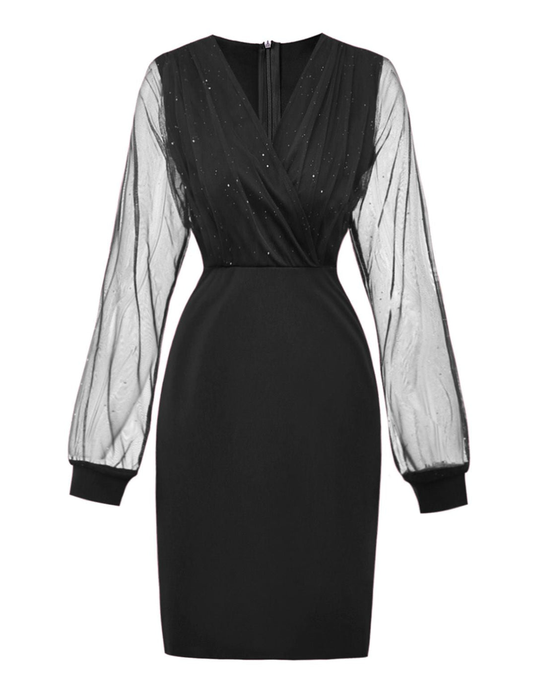 1960s Solid Glitter V-Neck Mesh Bodycon Dress - vintage dress, retro fashion