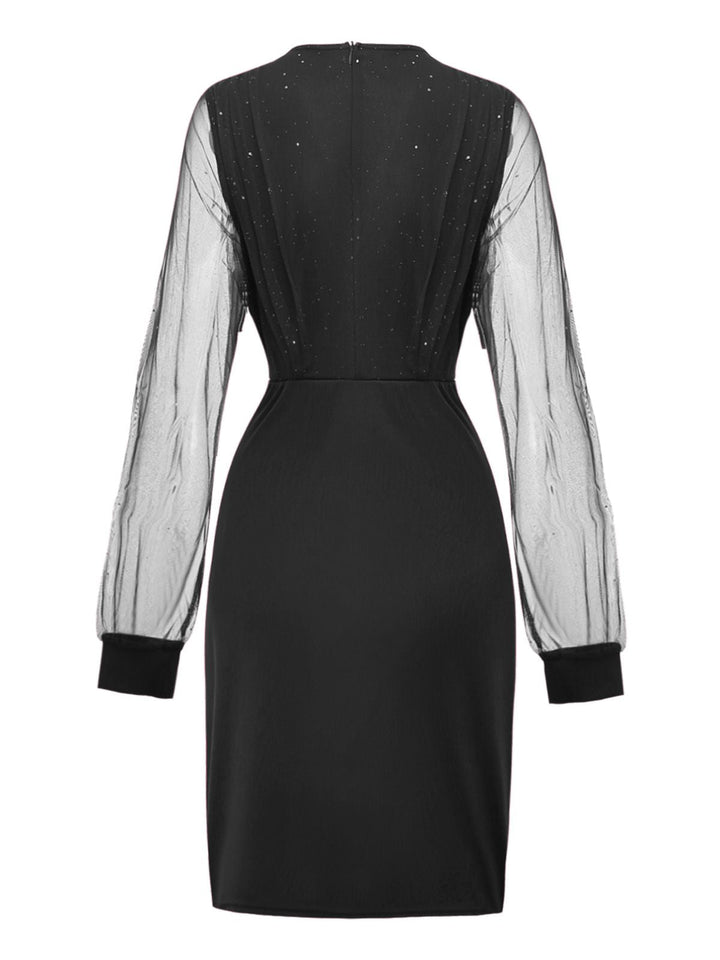 1960s Solid Glitter V-Neck Mesh Bodycon Dress - vintage dress, retro fashion
