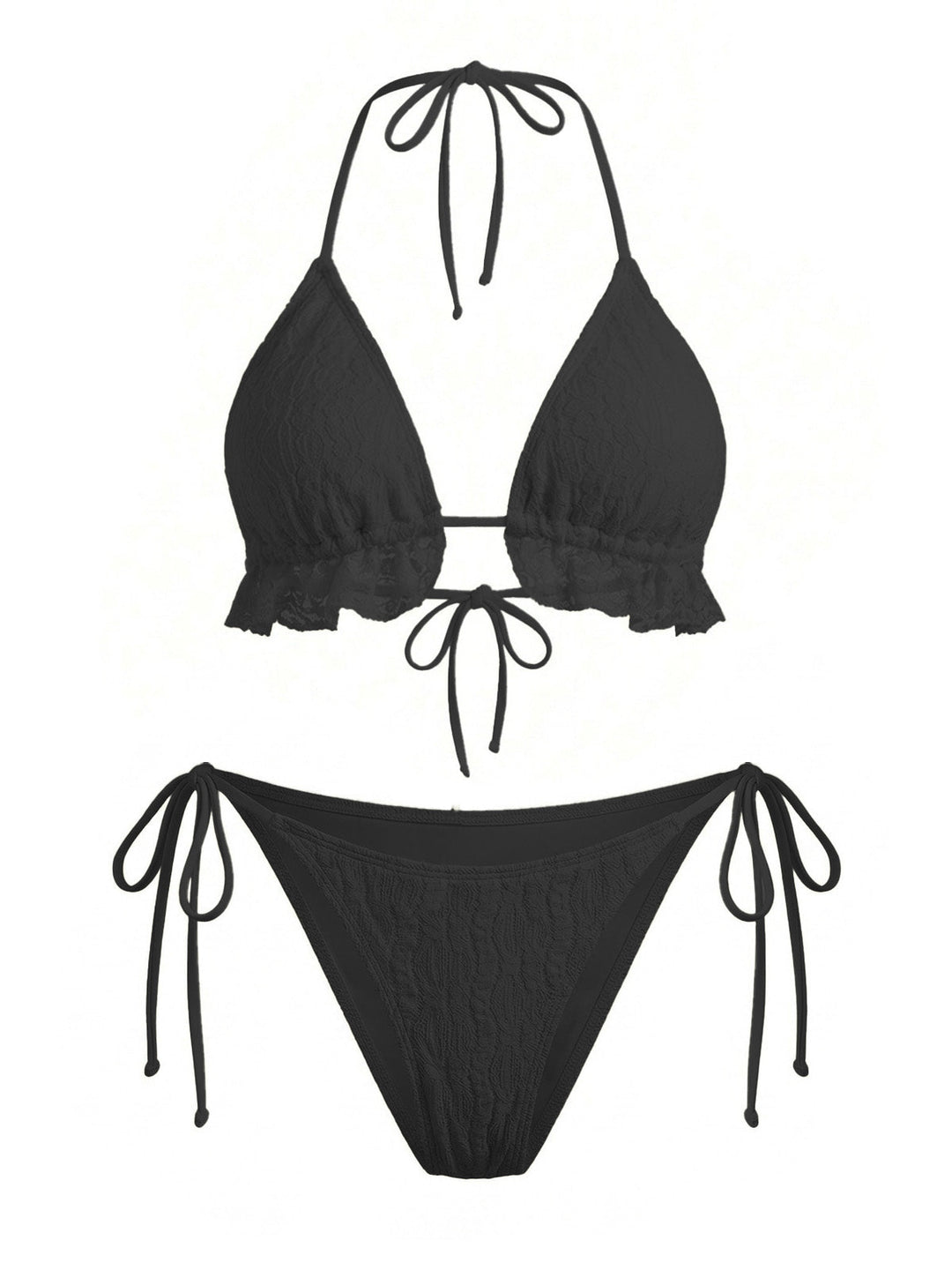 1960s Solid Halter Lace Bikini Set &amp; Ruffle Cover-Up - vintage fashion, retro style