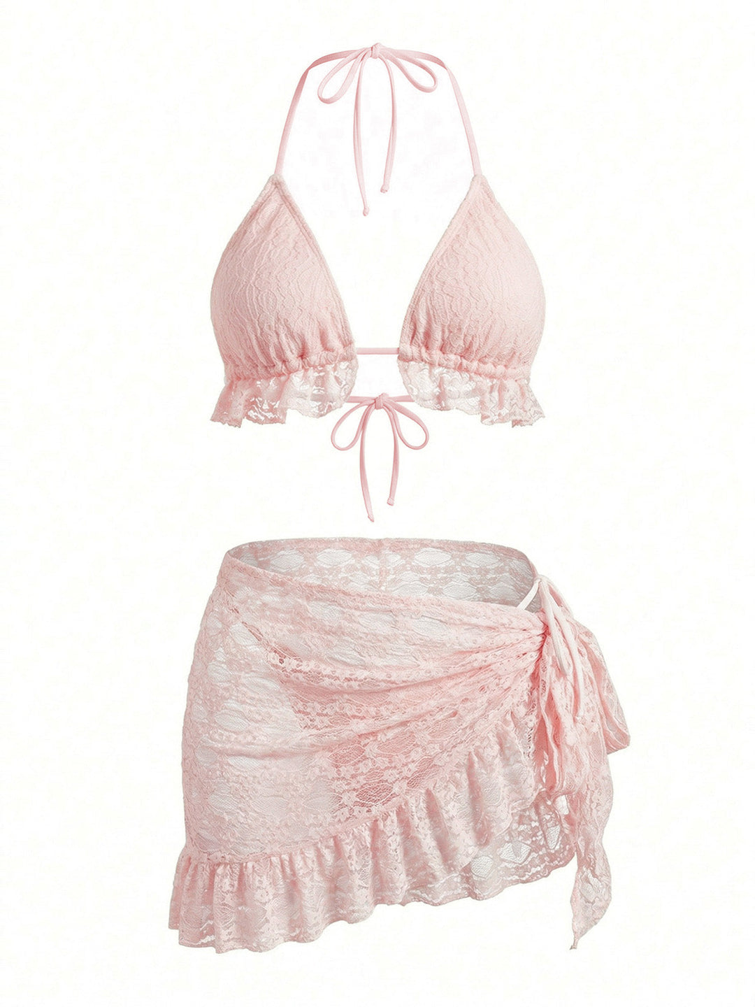 1960s Solid Halter Lace Bikini Set &amp; Ruffle Cover-Up - vintage fashion, retro style
