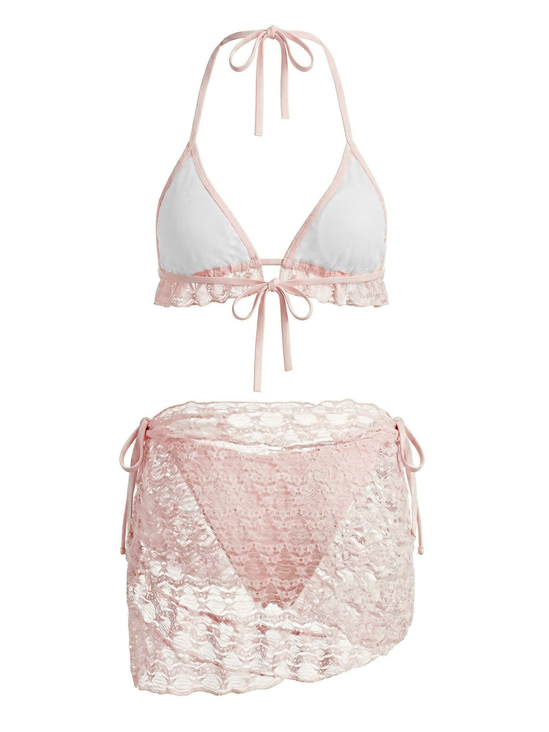 1960s Solid Halter Lace Bikini Set &amp; Ruffle Cover-Up - vintage fashion, retro style