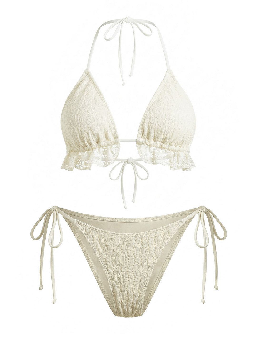 1960s Solid Halter Lace Bikini Set &amp; Ruffle Cover-Up - vintage fashion, retro style