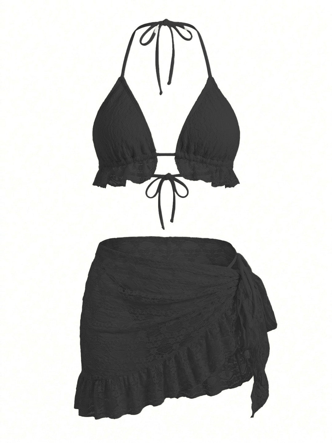 1960s Solid Halter Lace Bikini Set &amp; Ruffle Cover-Up - vintage fashion, retro style