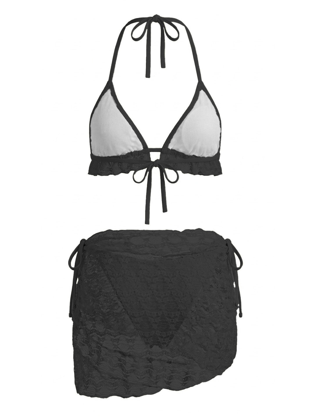 1960s Solid Halter Lace Bikini Set &amp; Ruffle Cover-Up - vintage fashion, retro style