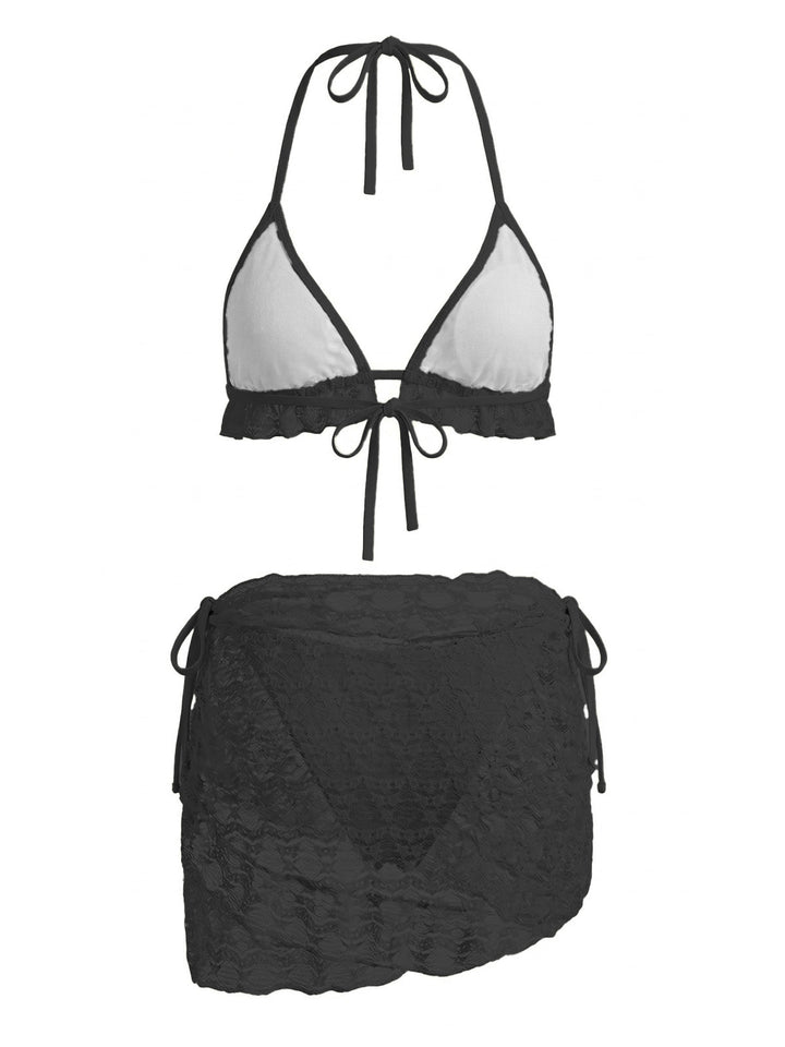1960s Solid Halter Lace Bikini Set &amp; Ruffle Cover-Up - vintage fashion, retro style