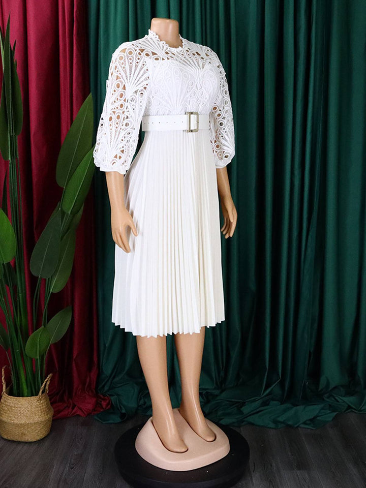 1960s Solid Lace Crochet Pleated Belted Dress: where 1960s romance meets her modern spirit