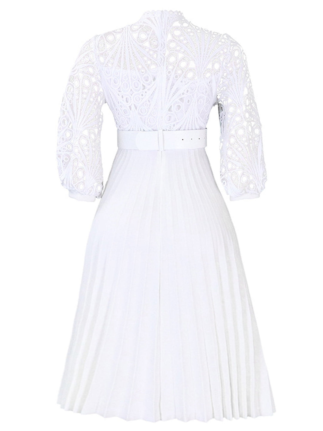 This 1960s Solid Lace Crochet Pleated Belted Dress wraps her in 1960s elegance, one twirl at a time