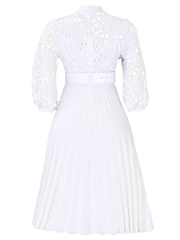 This 1960s Solid Lace Crochet Pleated Belted Dress wraps her in 1960s elegance, one twirl at a time