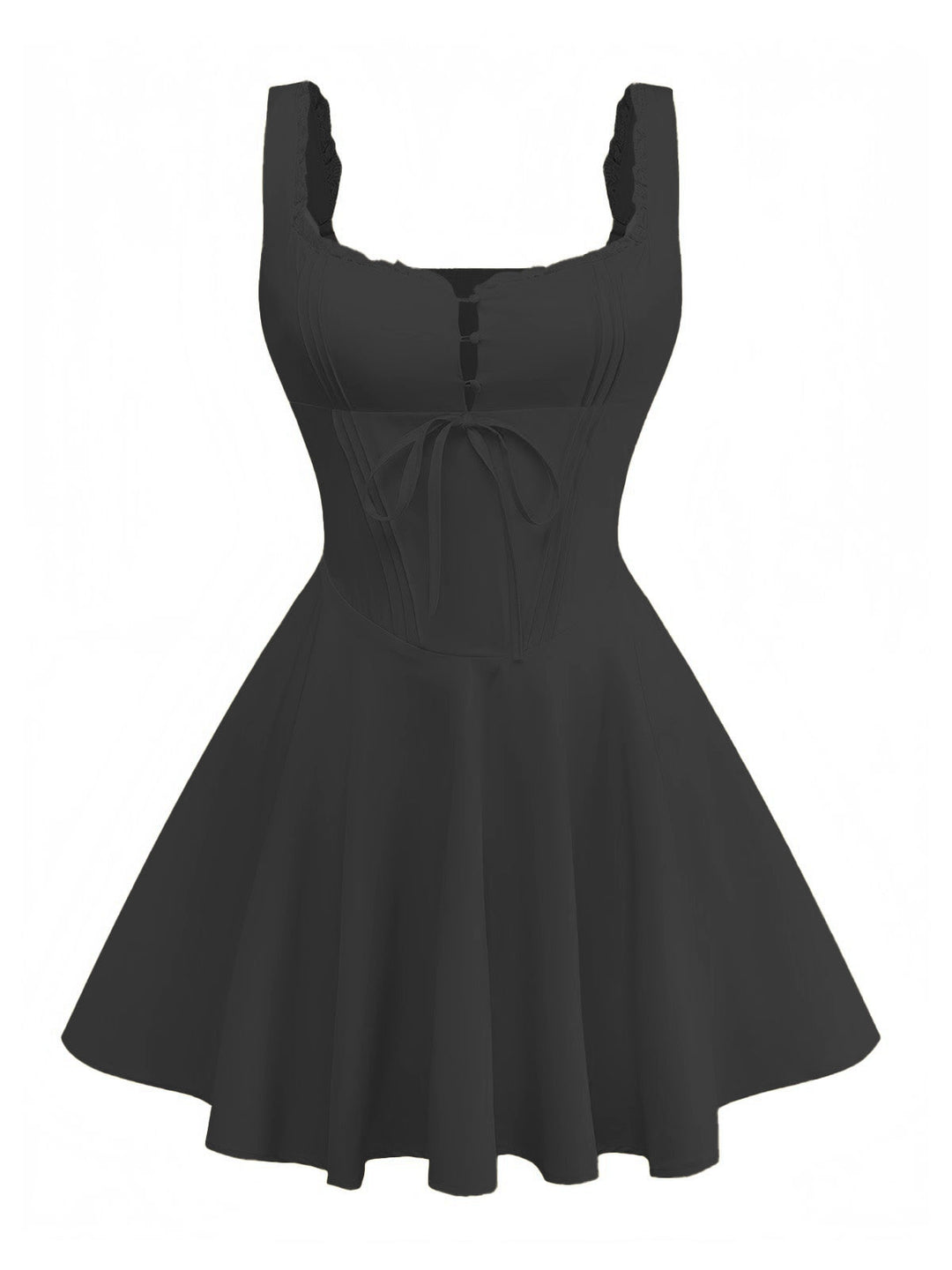 1960s Solid Lace Straps Lace-Up Skater Dress - vintage dress, retro fashion