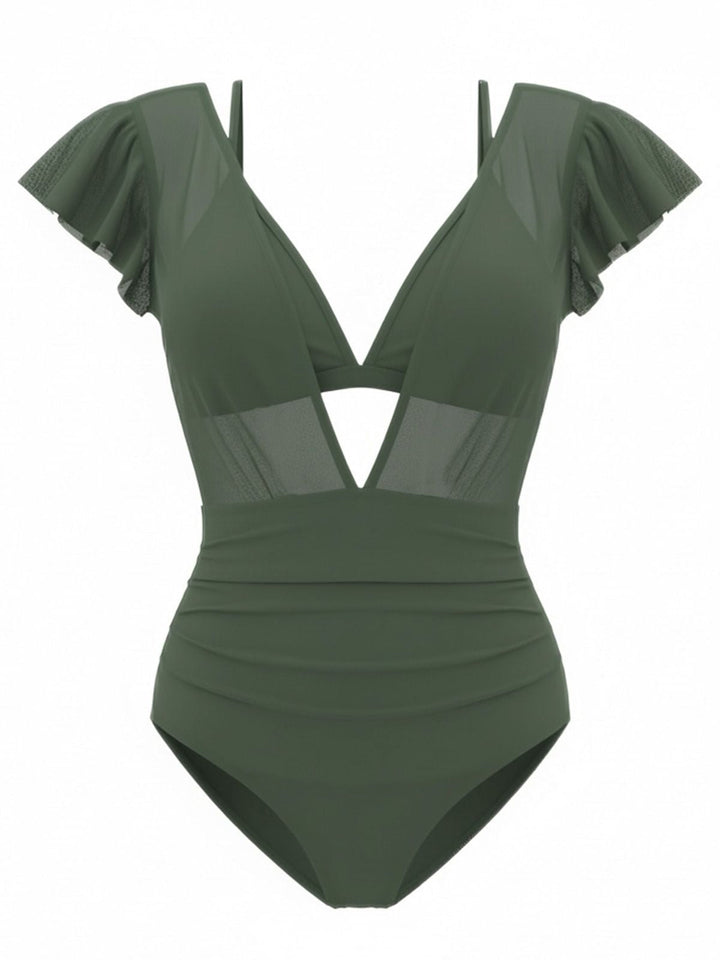 1960s Solid Mesh Plunge Bikini Set &amp; Cover-Up - vintage fashion, retro style