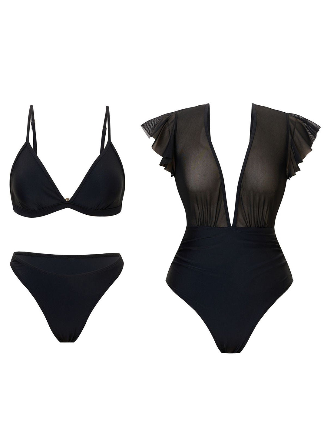 1960s Solid Mesh Plunge Bikini Set &amp; Cover-Up - vintage fashion, retro style