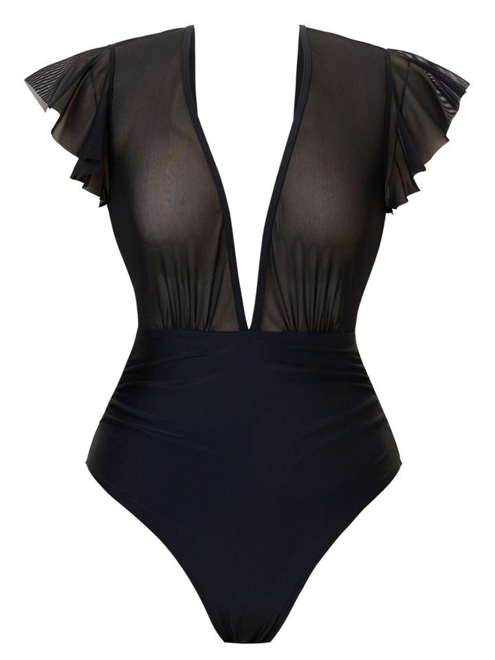 1960s Solid Mesh Plunge Bikini Set &amp; Cover-Up - vintage fashion, retro style