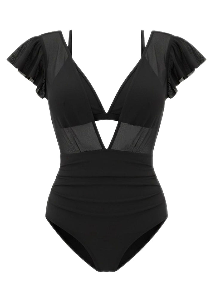 1960s Solid Mesh Plunge Bikini Set &amp; Cover-Up - vintage fashion, retro style