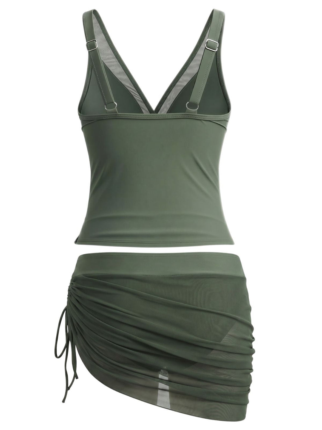 Solid Mesh V-Neck Tankini Set &amp; Ruched Skirt, vintage skirt, retro style - perfect for women who love vintage and retro fashion