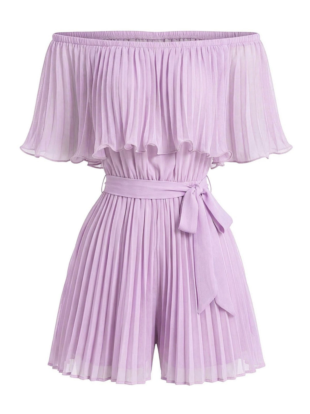 1960s Solid Off Shoulder Pleated Romper 6