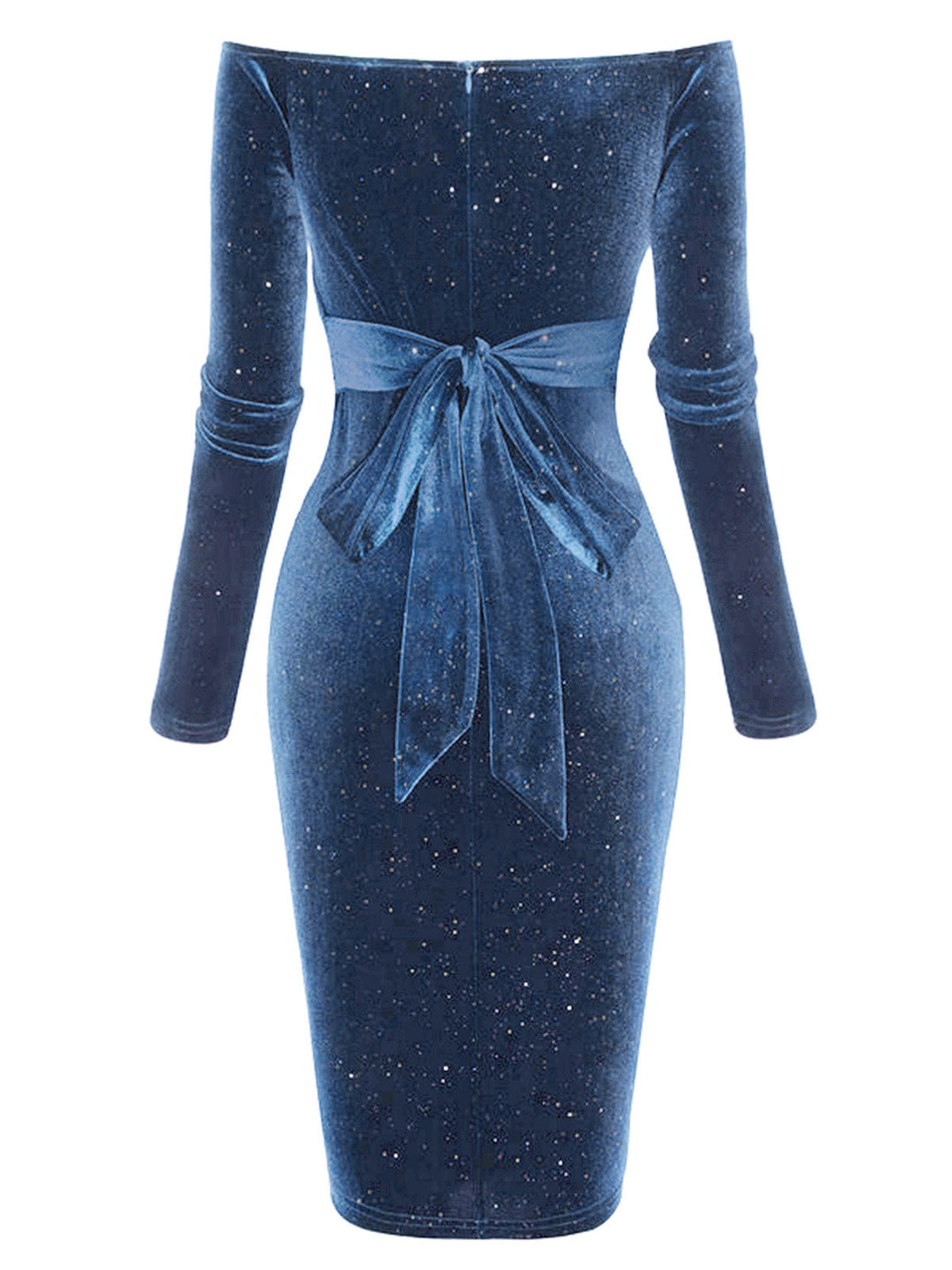 She slips into this 1960s Solid Off-Shoulder Velvet Dress and suddenly it&