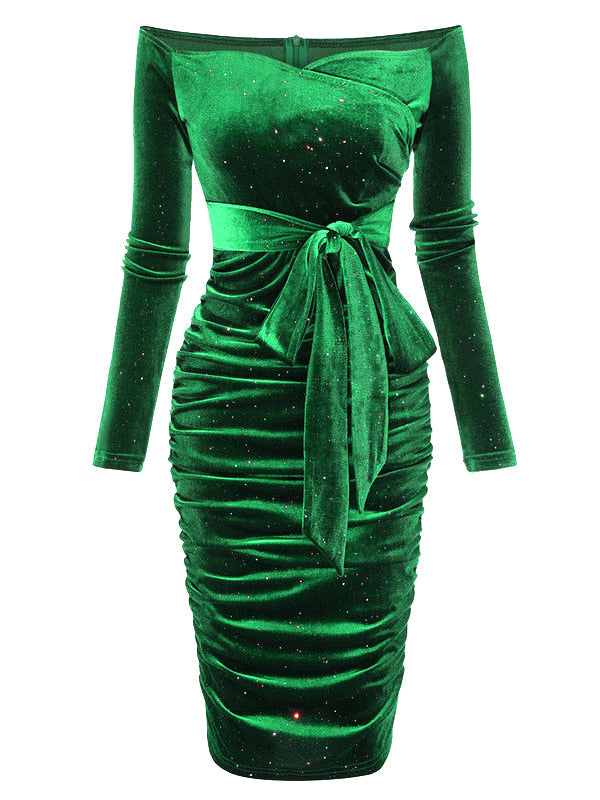 1960s Solid Off-Shoulder Velvet Dress: timeless style reimagined