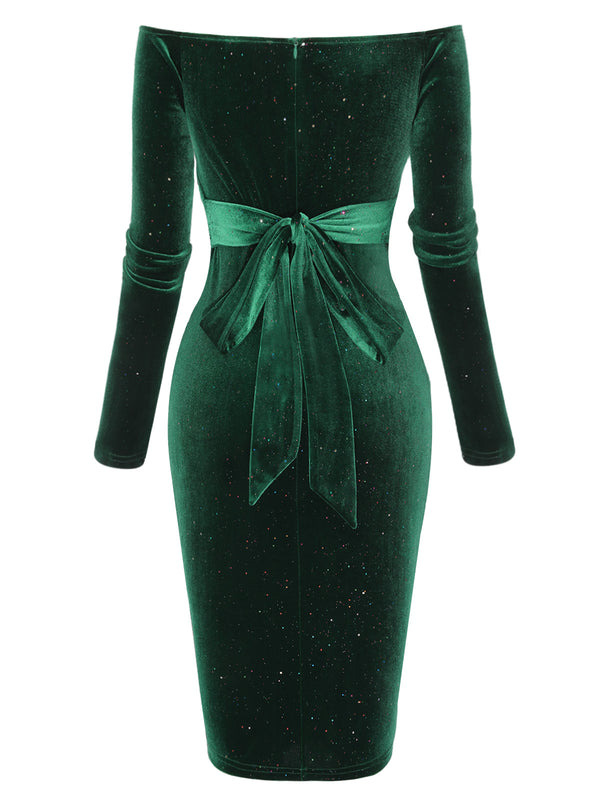 1960s Solid Off-Shoulder Velvet Dress — vintage elegance for the modern woman