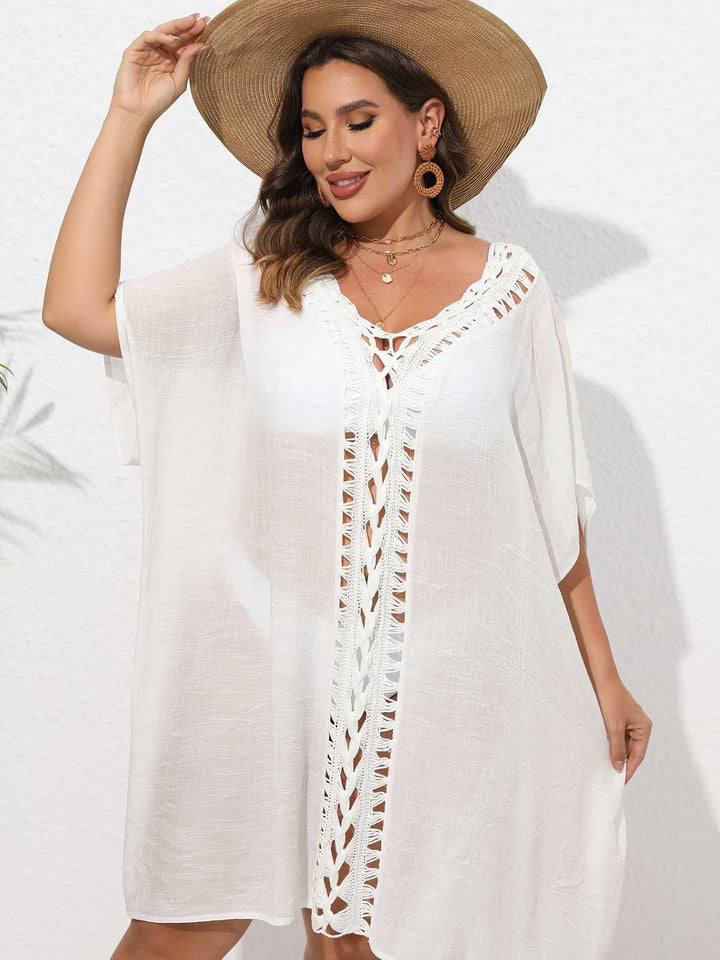 She finds her story in this Solid Patchwork Loose Cover-Up