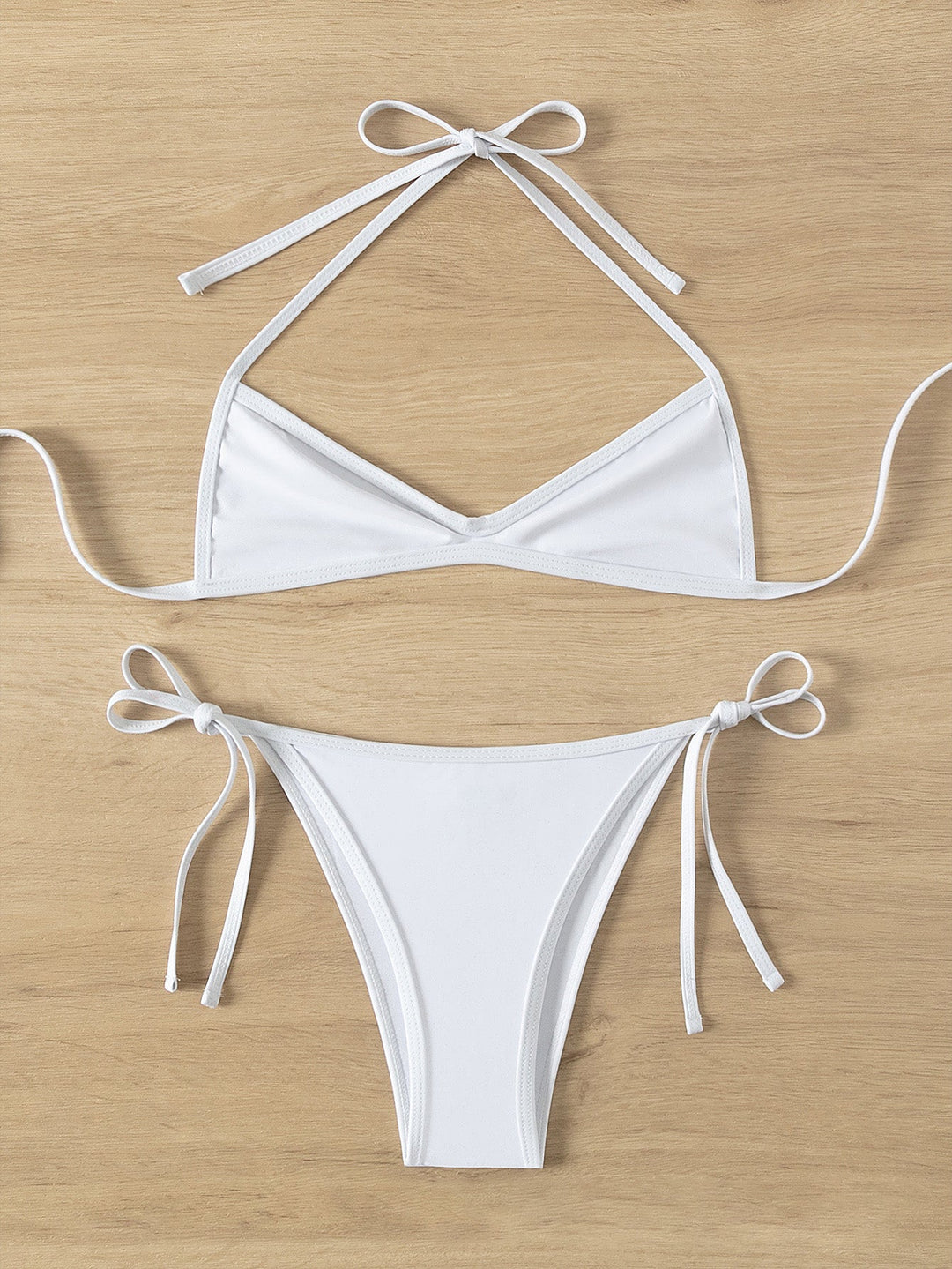 1960s Solid Ruched Halter Lace-Up Bikini Set - vintage fashion, retro style
