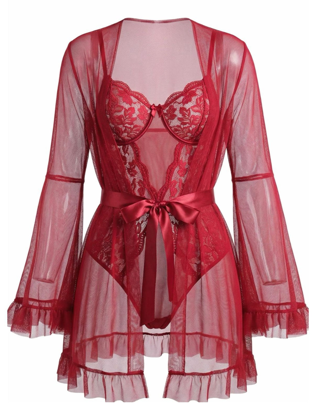 Solid Sheer Lace Patchwork Sleepwear Set - vintage nightgown, retro sleepwear