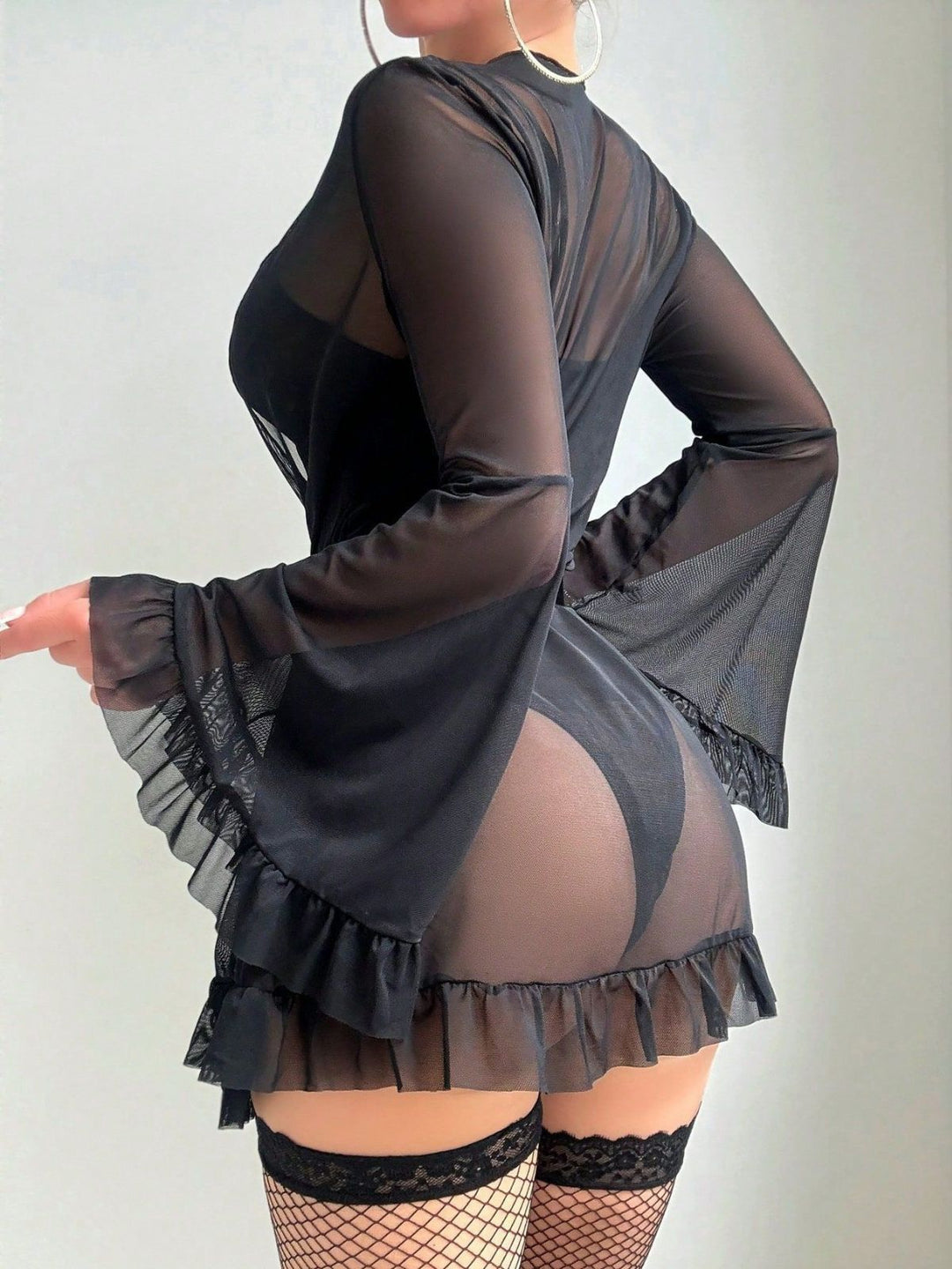 Solid Sheer Lace Patchwork Sleepwear Set - vintage nightgown, retro sleepwear