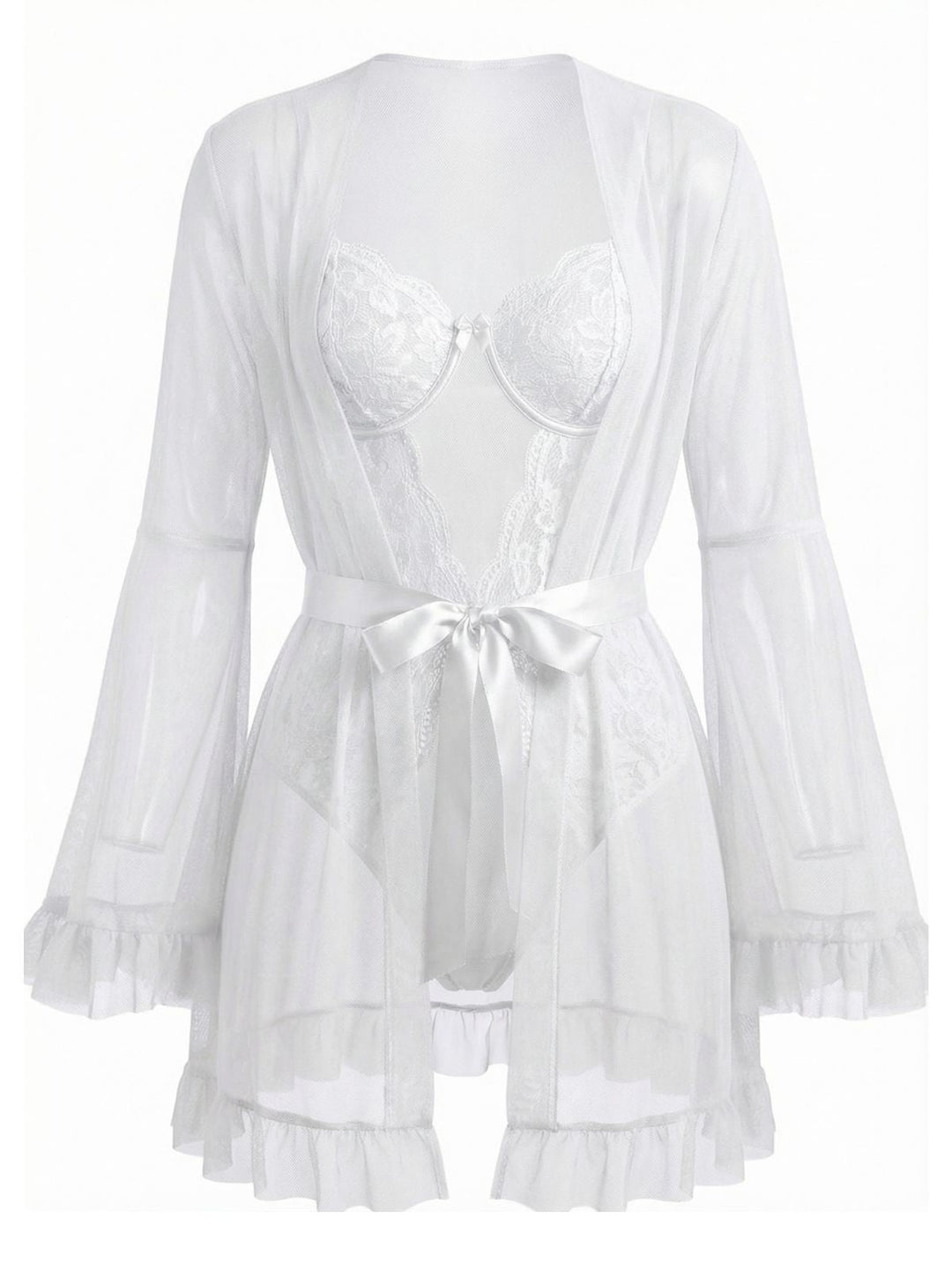 Solid Sheer Lace Patchwork Sleepwear Set - vintage nightgown, retro sleepwear