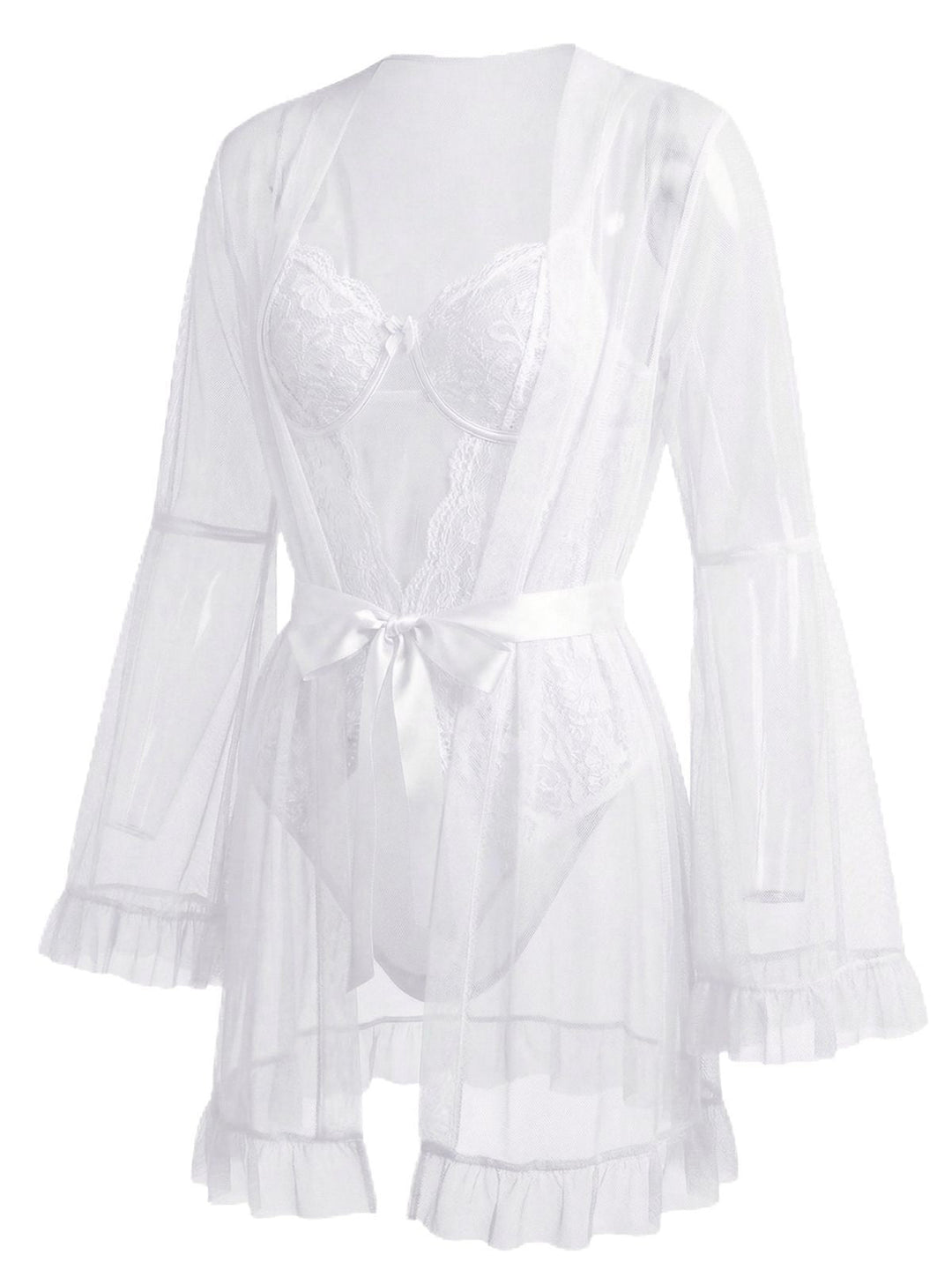 Solid Sheer Lace Patchwork Sleepwear Set - vintage nightgown, retro sleepwear