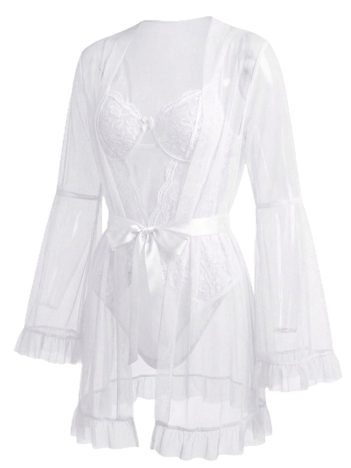 Solid Sheer Lace Patchwork Sleepwear Set - vintage nightgown, retro sleepwear