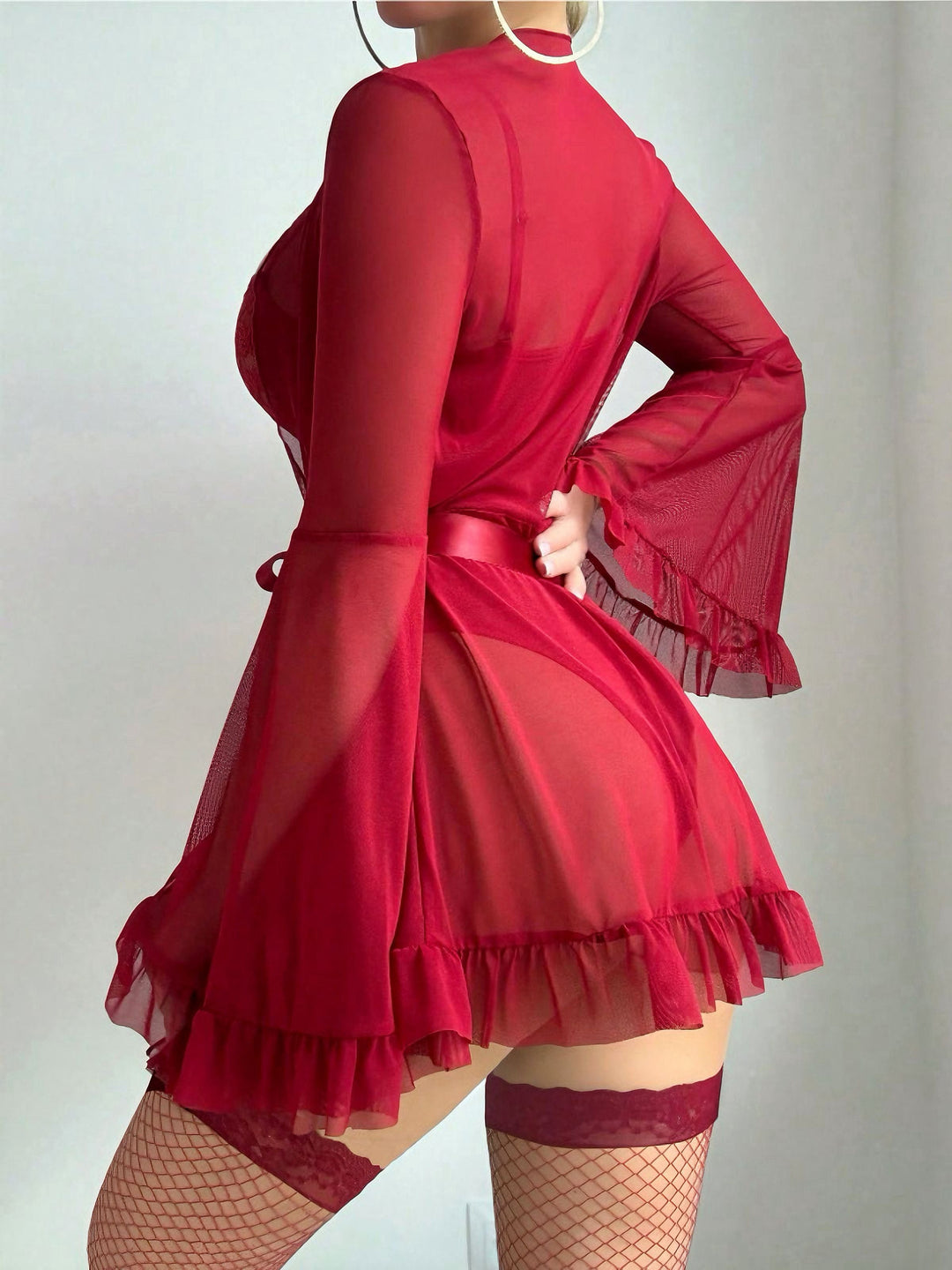 Solid Sheer Lace Patchwork Sleepwear Set - vintage nightgown, retro sleepwear