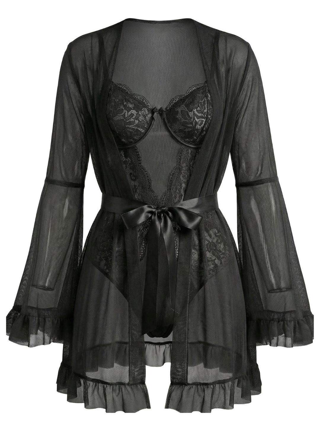 Solid Sheer Lace Patchwork Sleepwear Set - vintage nightgown, retro sleepwear
