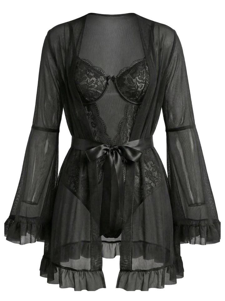 Solid Sheer Lace Patchwork Sleepwear Set - vintage nightgown, retro sleepwear