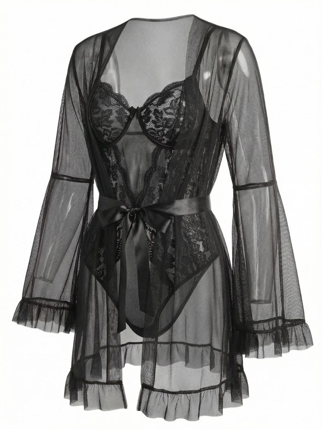 Solid Sheer Lace Patchwork Sleepwear Set - vintage nightgown, retro sleepwear