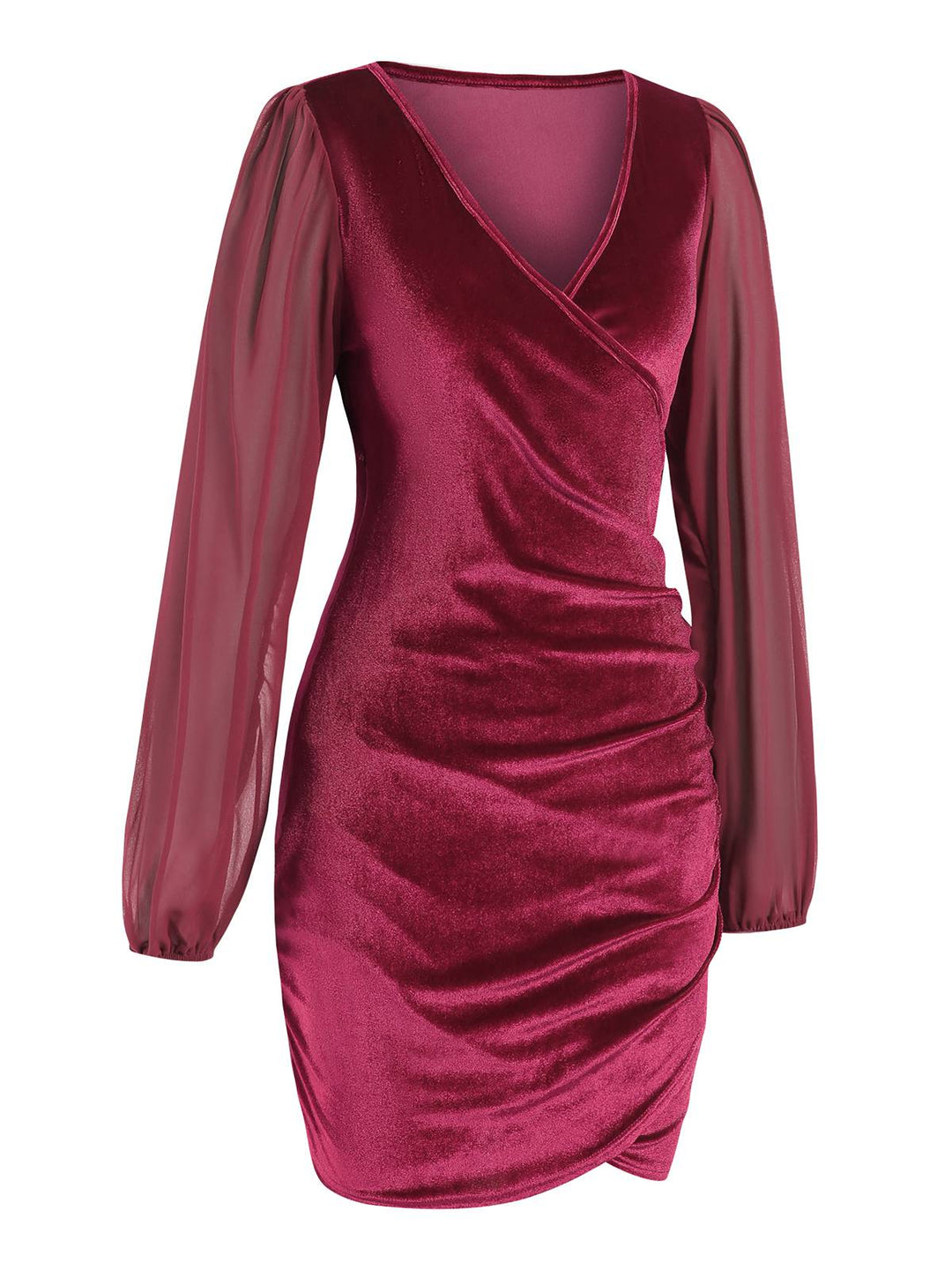 1960s Solid Sheer Sleeves V-Neck Velvet Dress, vintage dress, retro fashion - perfect for women who love vintage and retro fashion