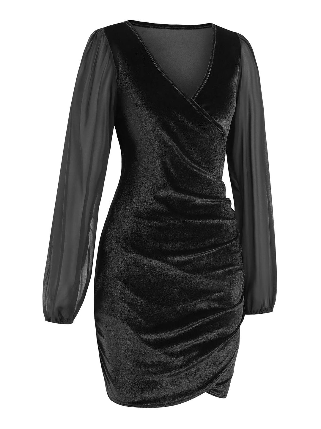 1960s Solid Sheer Sleeves V-Neck Velvet Dress, vintage dress, retro fashion - perfect for women who love vintage and retro fashion